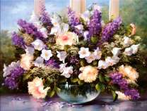 Ваза с букетом из жасмина и сирени