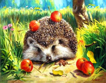 Милый ежик с яблоками