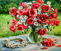 Букет маков с ромашками