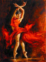 Девушка танцует в красном наряде