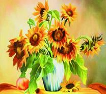 Подсолнухи и спелый персик