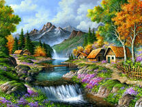 Деревня у горной реки