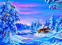 Снежный покров на лесной избушке