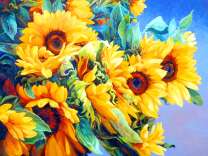 Букет подсолнухов на голубом фоне