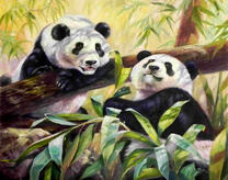 Две панды на отдыхе у дерева