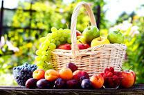 Полная корзина летних ягод и фруктов