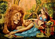 Восточная девушка и ручной лев