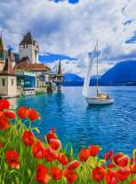 Парусник подплывает к городу