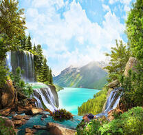 Горная река впадает в озеро