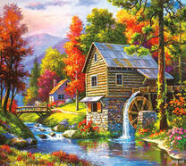 Водяная мельница в осеннем пейзаже