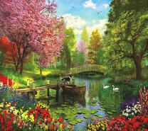 Пристань на озере с лебедями