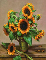 Натюрморт с букетом солнечных подсолнухов