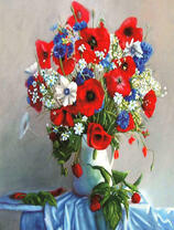 Натюрморт с букетом полевых цветов и маков