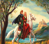 Рыцарь и девушка на белом коне