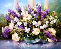 Большой летний букет в прозрачной вазе