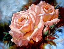 Две розовых розы и бутончик