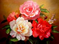 Пионы трех цветов