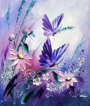 Нежные фиолетовые бабочки на полевых цветах