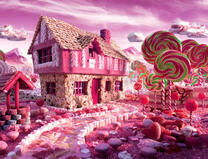 Розовый домик и сад из сладостей