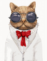 Кот в очках и белом пальто