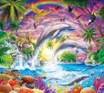 Радуга и дельфины в море у острова