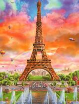 Фонтаны перед Эйфелевой башней и радуга