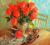 Букет роз и горячий чай