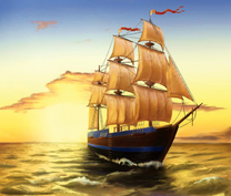 Корабль на море в ветреный день