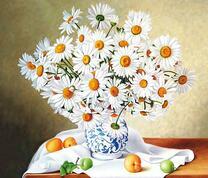 Абрикосы под букетом ромашек