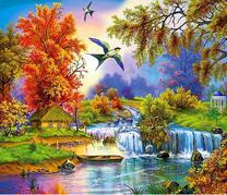 Деревенский домик у красочной реки