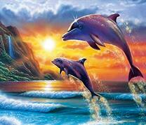 Пара дельфинов у скалистого острова