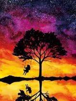 Девочка на качели под деревом