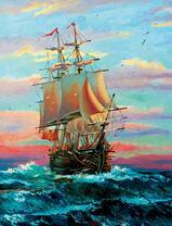 Деревянный корабль на волнах