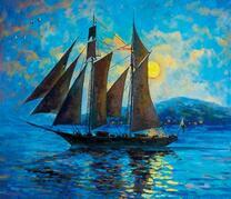 Парусная яхта на фоне луны