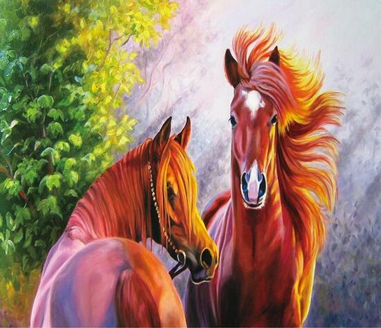 Алмазная мозаика 40x50 Две красивые лошади