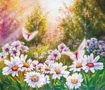 Бабочки и ромашки в солнечных лучах