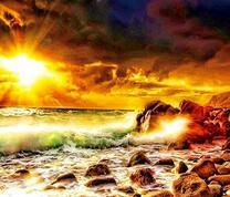 Закат над буйным море