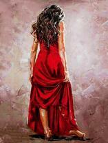 Девушка в роскошно-красном платье