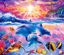 Стая дельфинов у маяка