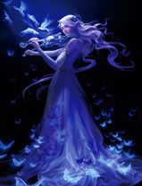 Девушка со скрипкой среди бабочек