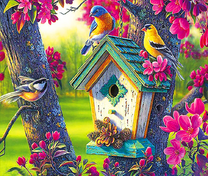 Птички на красивой кормушке