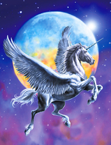 Большой единорог на фоне полной луны