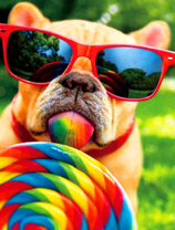 Пес с разноцветным леденцом