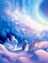 Семейство кроликов в заснеженной местности