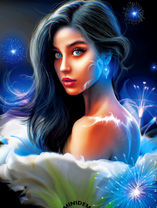 Голубоглазая девушка и белый большой цветок