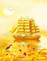 Золотой корабль в золотом море