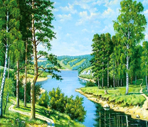 Красивый летний пейзаж с березками