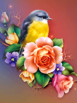 Синичка на красивых цветах