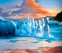 Мираж лошадей в морской волне