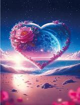 Сердце с воздуха и цветов над морем